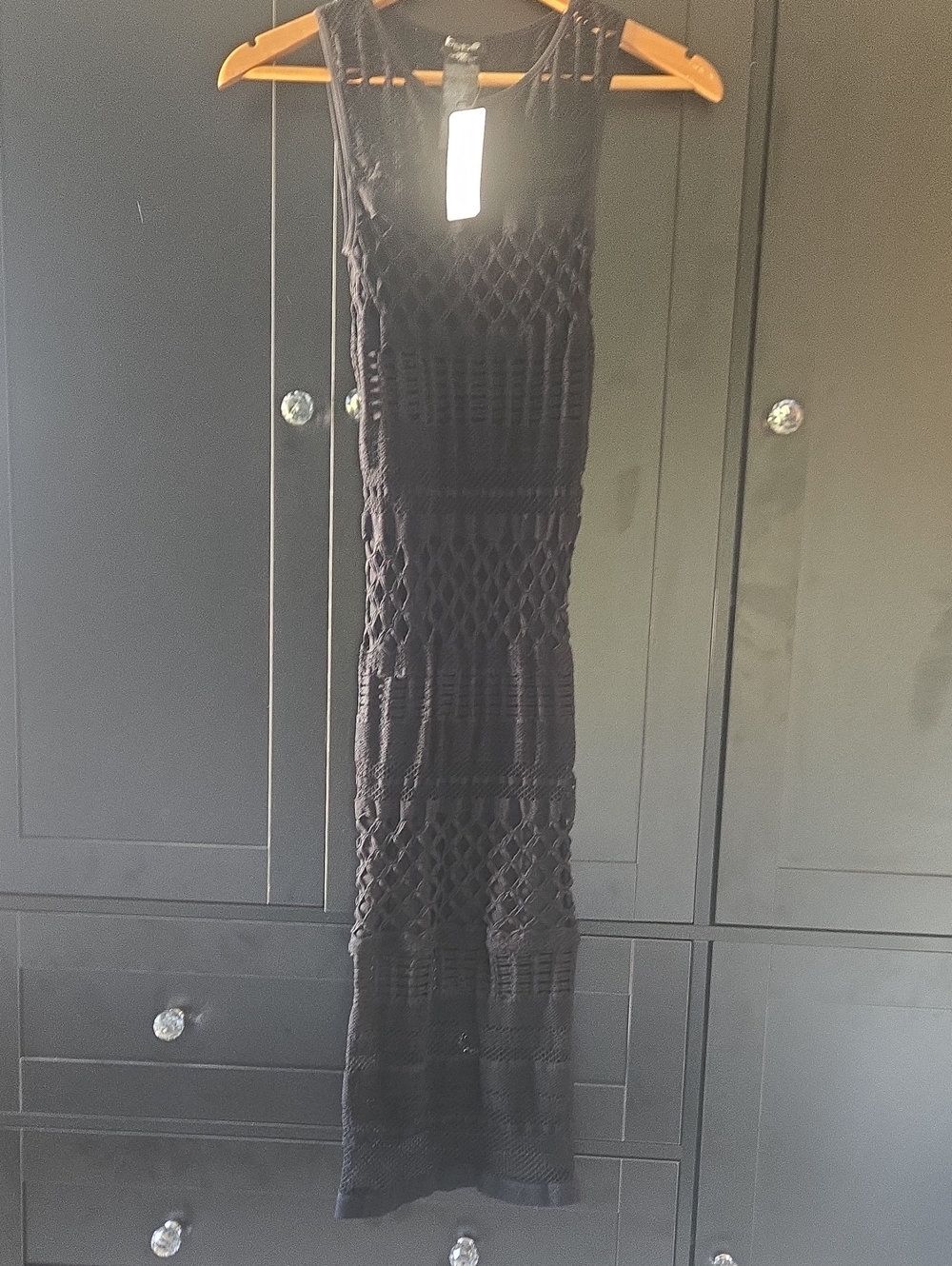 bebe Black Sleeveless Crochet Maxi Dress